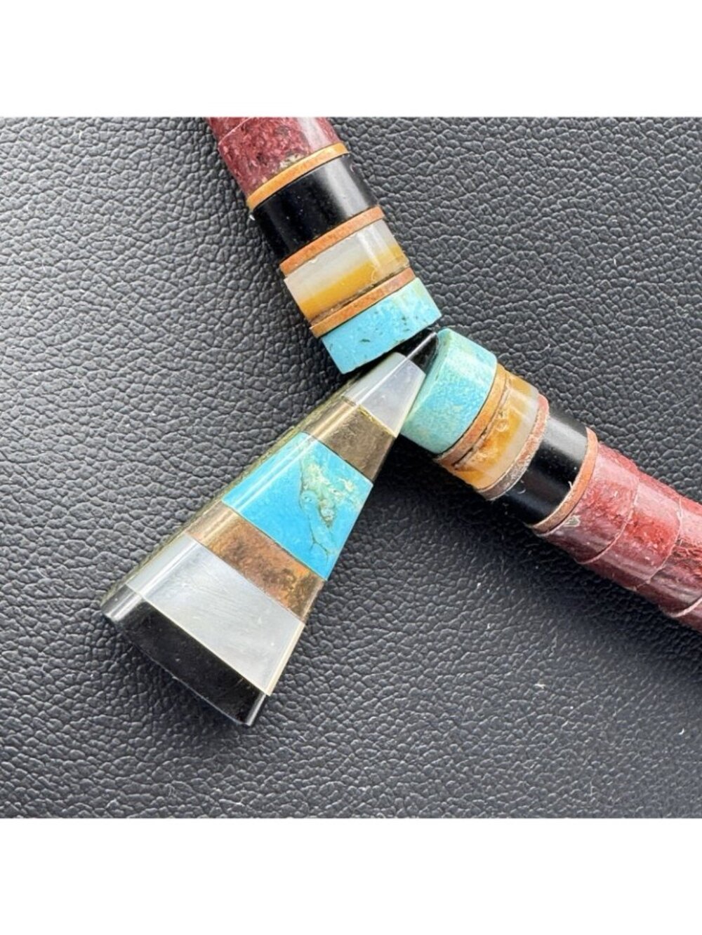 Vintage Navajo Fetish Necklace Sterling Silver Turquoise Jasper MultiStone Inlay - Picture 3 of 16
